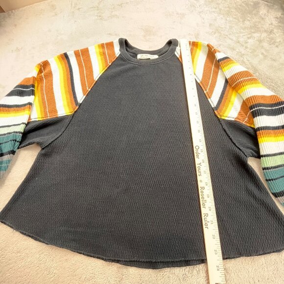 We The Free Extra Small Black Waffle Knit Sweater Striped Raglan Sleeve Y2k BOHO - Picture 4 of 14